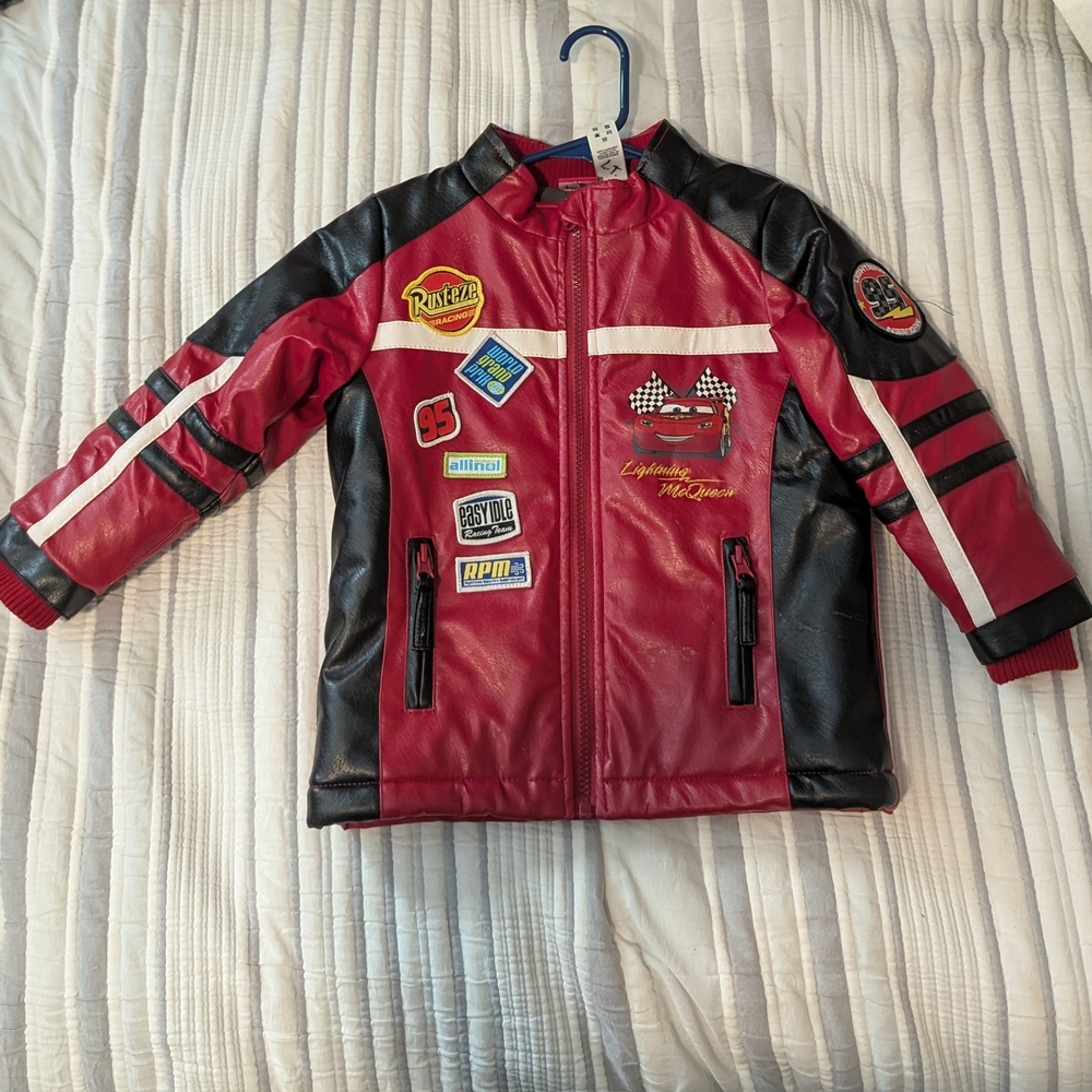 Lightning McQueen Cars Kids Boys Faux Leather Jacket Size 4T - Picture 5 of 8